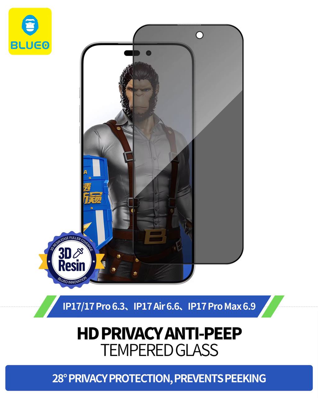 PRIVACY GLASS BLUEO PREMIUM GLASS TEMPERED GLSS FOE IPHONE 17 17PRO 17 PRO MAX