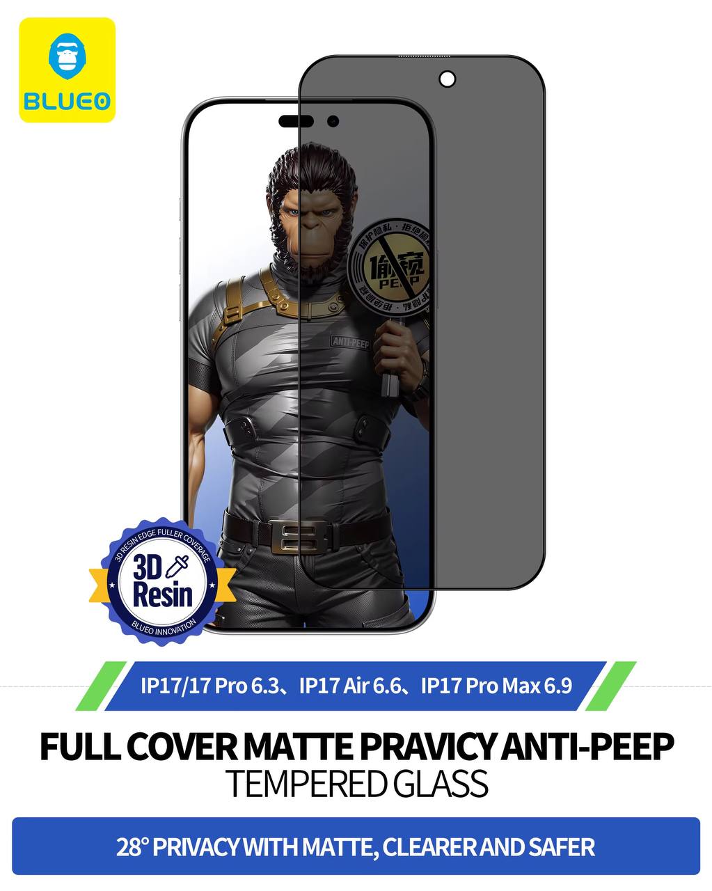 MATTE PRIVACY GLASS BLUEO PREMIUM GLASS TEMPERED GLSS FOE IPHONE 17 17PRO 17 PRO MAX