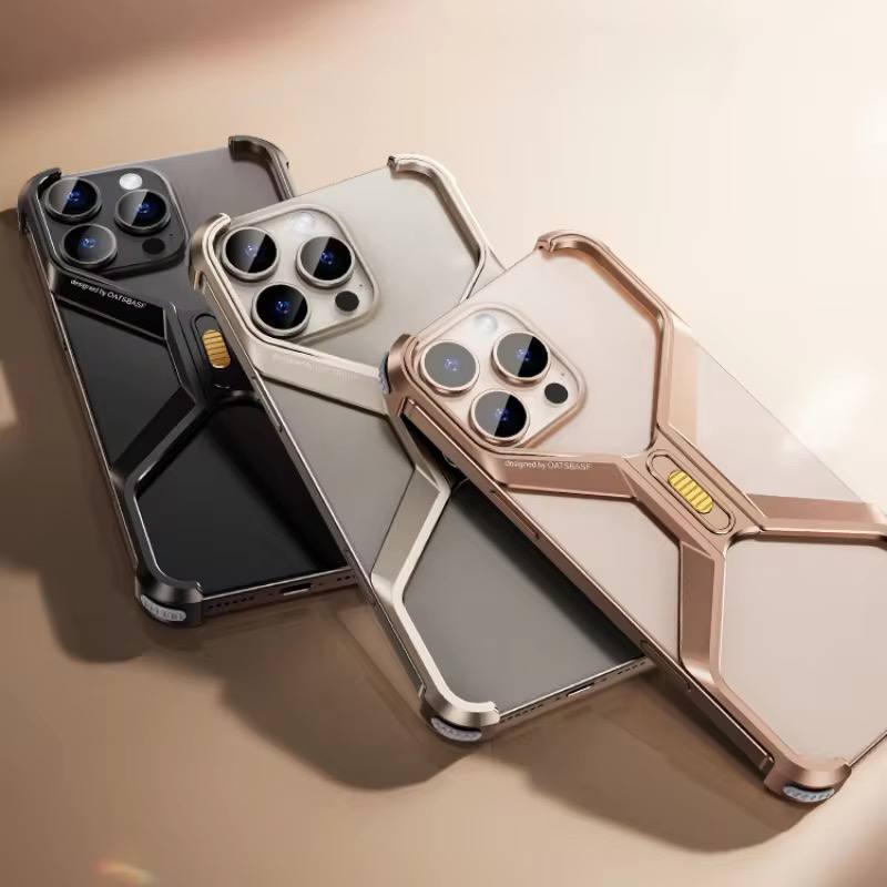 X-Shaped Frameless Shockproof Metal Phone Case foriPhone 16 Pro Max Aluminum Alloy Minimalist Protective Cover for iPhone 16 Pro