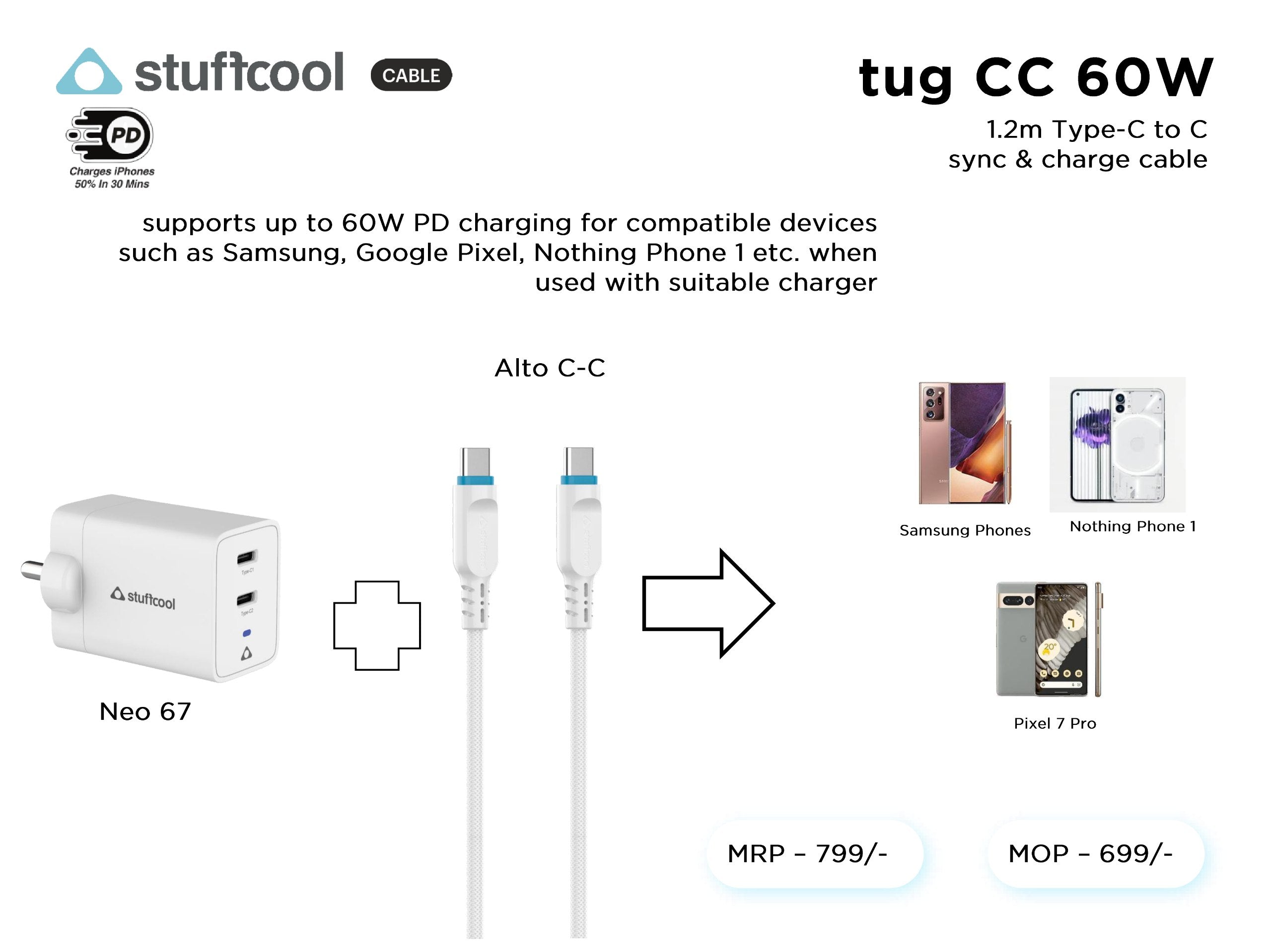 tug C-C 60W (3A) 1.2M Type-c to c Cable stuffcool