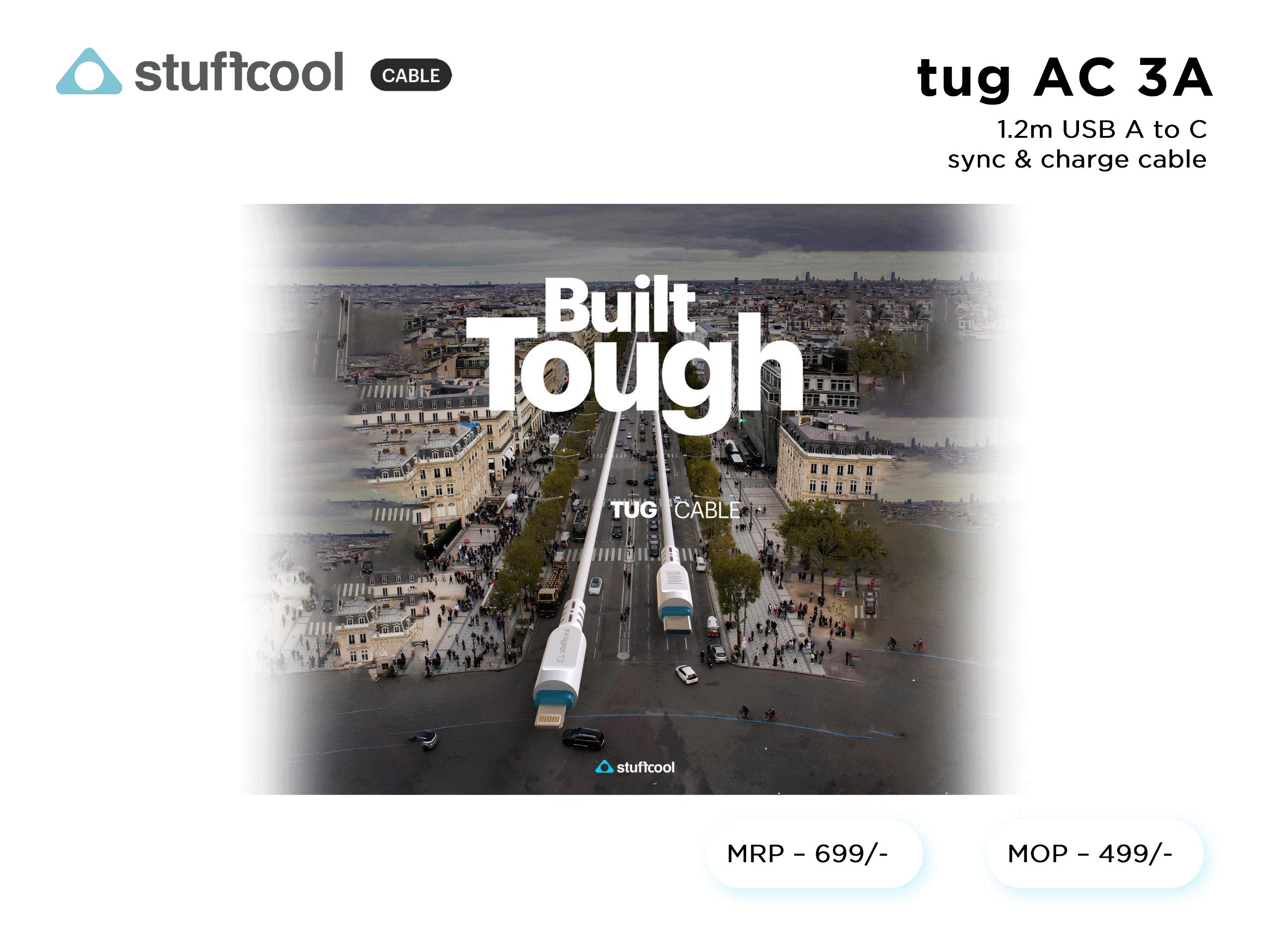 tug AC 3A 1.2M USB A to C CHARGE CABLE USB TO C stuffcool